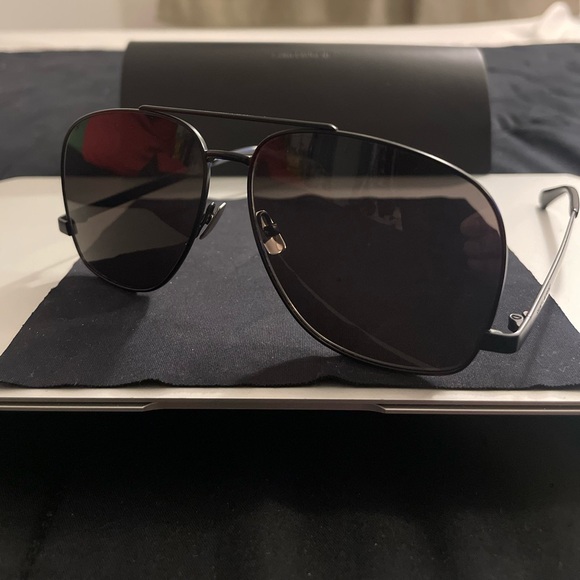 SAINT LAURENT YSL Aviator Sunglasses Matte Black Metal Frame - Picture 3 of 16